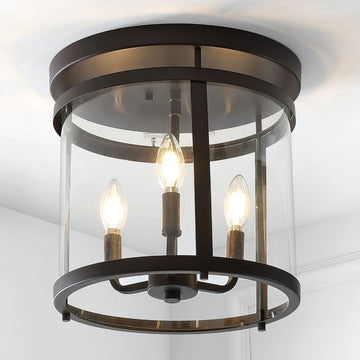 Ciel Simple Farmhouse 12.5" Metal/Glass Rustic Vintage LED Flush Mount - JONATHAN Y